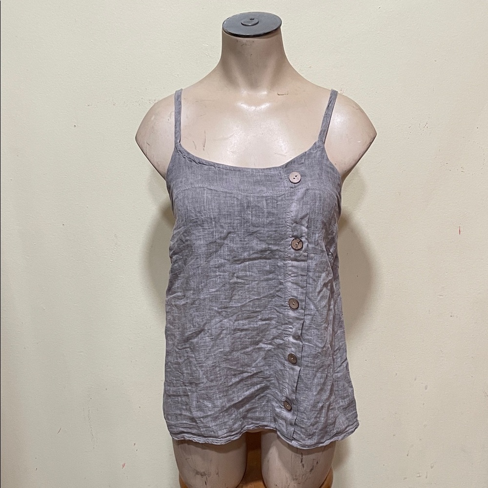 Grey Linen Button-Accent Tank Top